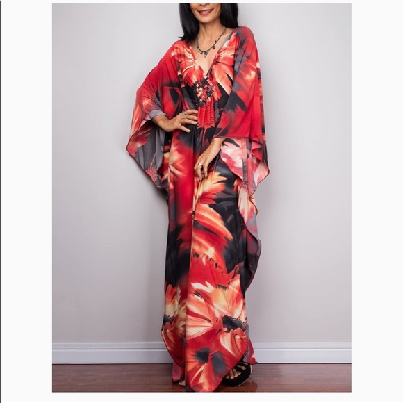 Women Chiffon Kaftan Beach Dress. Caftan Swimsuit Cover Ups. One size ( BNIP ) - Picture 3 of 6